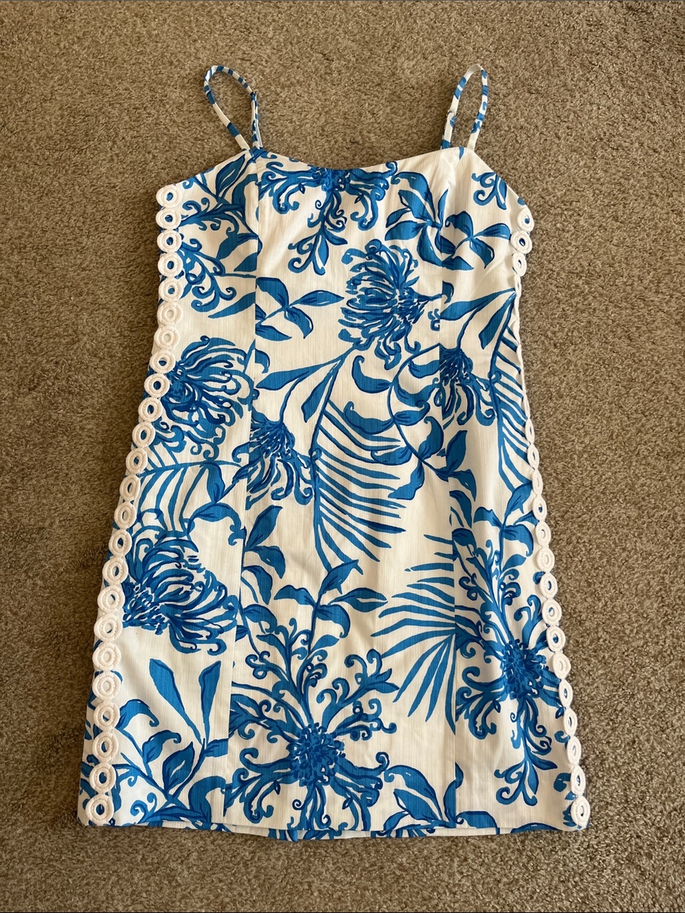 Lilly Pulitzer White & Blue Floral Eyelet-Trim Sundress